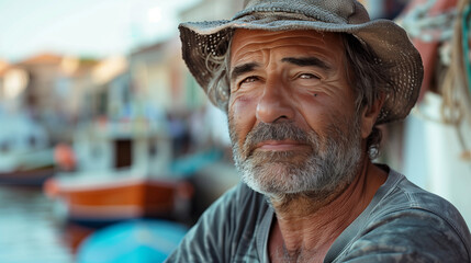 Obraz premium AN OLD FISHERMAN WHO LIVES IN A SEASIDE TOWN