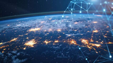 Fototapeta premium Digital Network Connection: Illustrating the Concept of Global Connectivity and Media