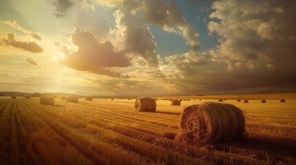 Field with haystacks post harvest
