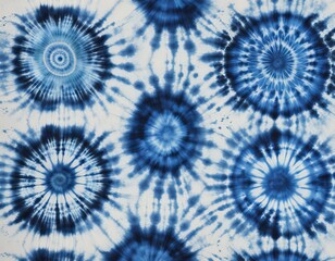 tie-dye pattern indigo and white silk.  nodular batik fabrics. Shibori dyeing.