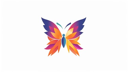 Obraz premium A vibrant, colorful butterfly icon for a beauty brand logo, isolated on a pure white background.