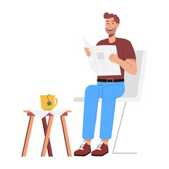 A flat style illustration of a man reading newspaper 

