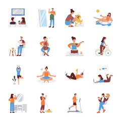 WebCollection of Daily Routines Flat Illustrations 

