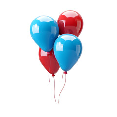 Red and white balloons isolated on white background with red and blue balloons in a festive party decoration theme