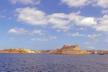 Panoramic view over the marina to the castle of the Maltese capital Valetta