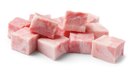 Cubes of raw bacon isolated on white