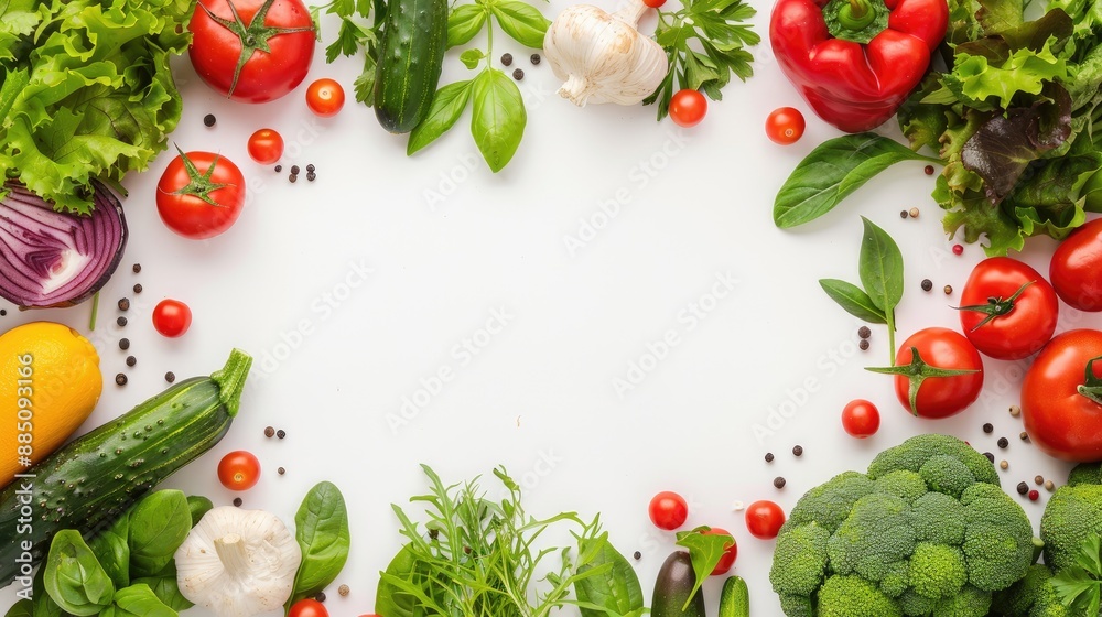 Aufkleber fresh vegetable frame on white background with text space