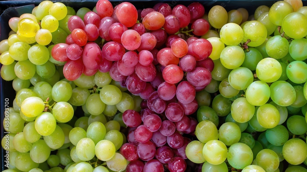 Aufkleber fresh green and red grapes displayed for sale in the market with copy space