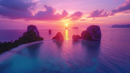 Purple Sunset Over Tropical Island Paradise