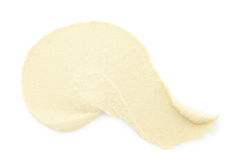 Sample of delicious hummus isolated on white, top view