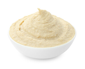Delicious hummus in bowl isolated on white