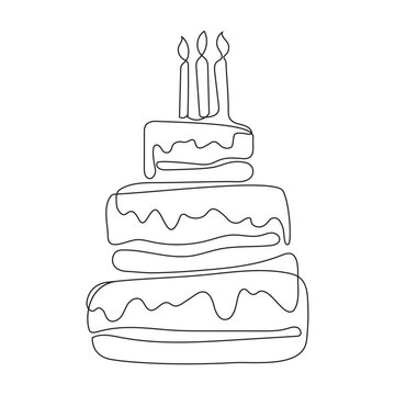 recommend clip art: birthday cake with candles in one line style, one continuous line drawing, modern design element, isolated vector illustration on white background, template for logo, greeting cards, invitation,poster