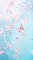Light pastel blue butterflies outdoors blossom jacuzzi.