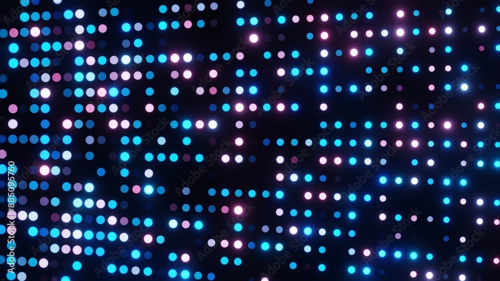 Poster abstract glowing dot pattern with blue and pink lights on dark background