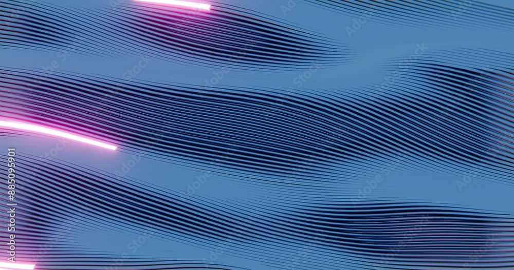 Poster abstract wavy line pattern with pink neon highlights..