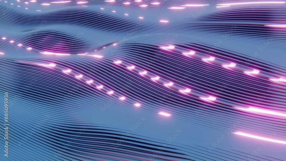 Poster Abstract Wavy Line Pattern with Pink Neon Highlights..