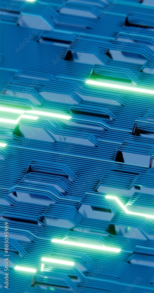 Poster abstract 3d circuit board design with pink neon highlights