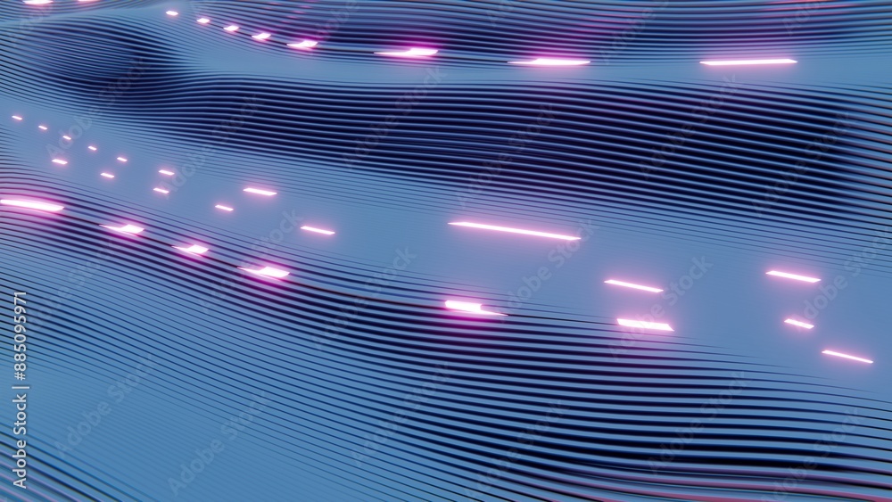 Poster Abstract Wavy Line Pattern with Pink Neon Highlights..