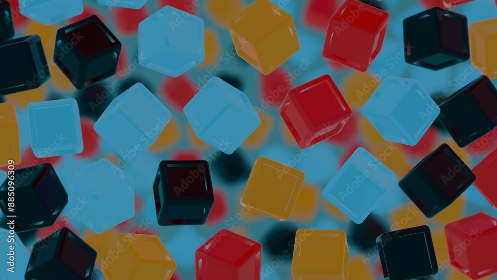 Aufkleber Floating Multicolored Transparent and Opaque Cubes on Black Background..