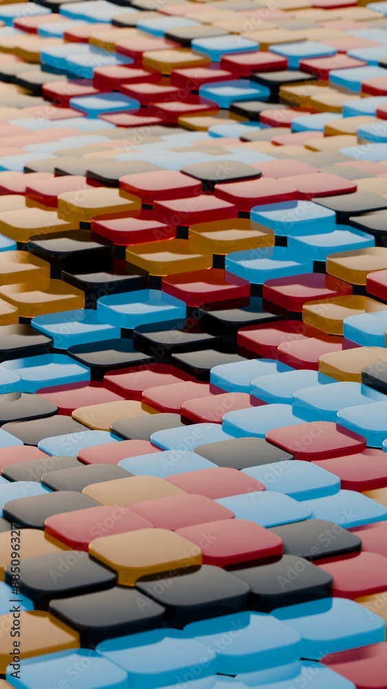 Poster Floating Multicolored Transparent and Opaque Cubes on Black Background..