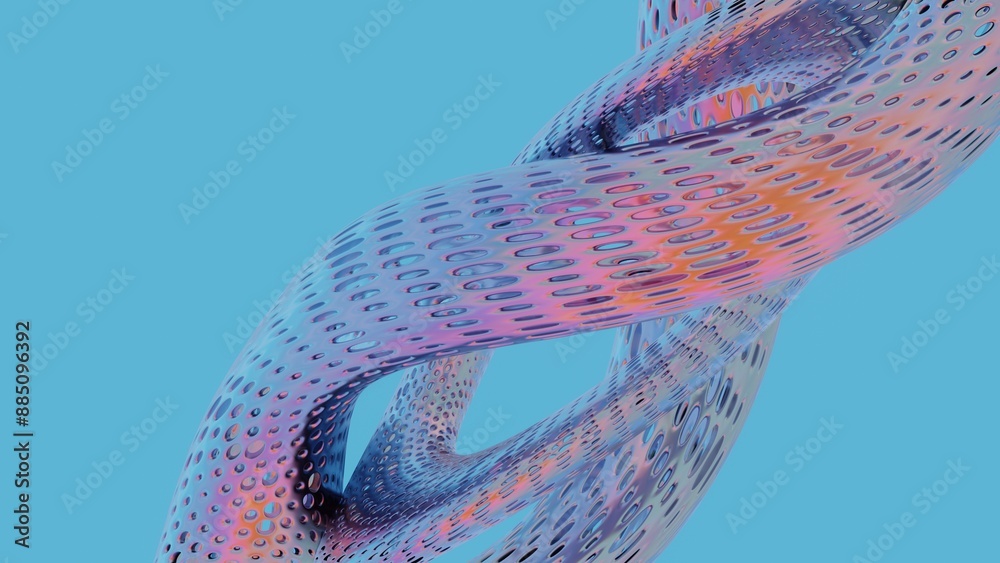 Aufkleber Abstract Twisted Perforated Tubes with Gradient Colors on Blue Background..