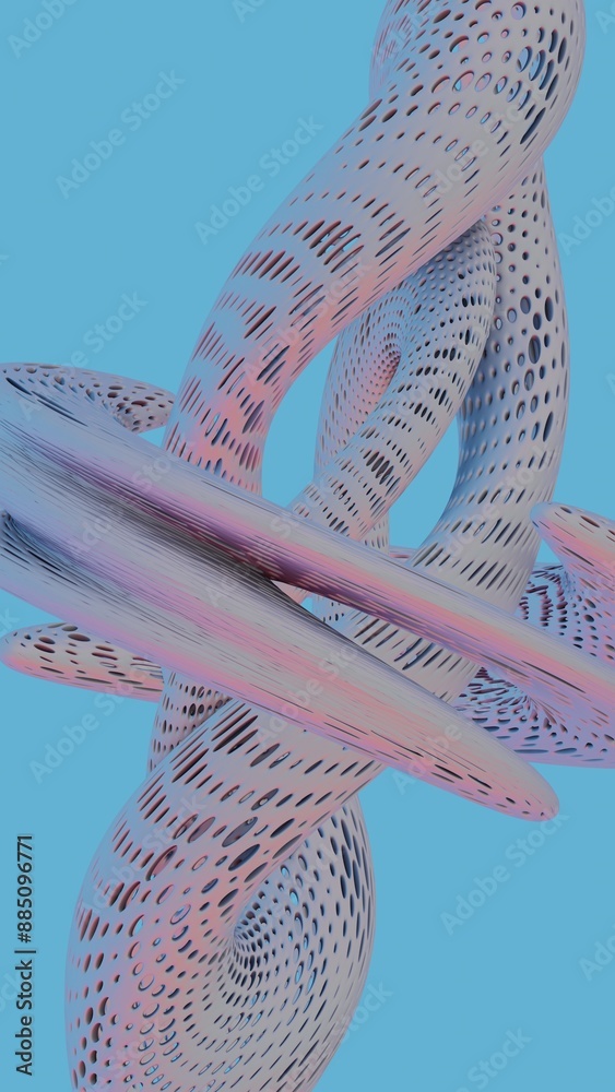 Aufkleber abstract twisted perforated tubes with gradient colors on blue background..