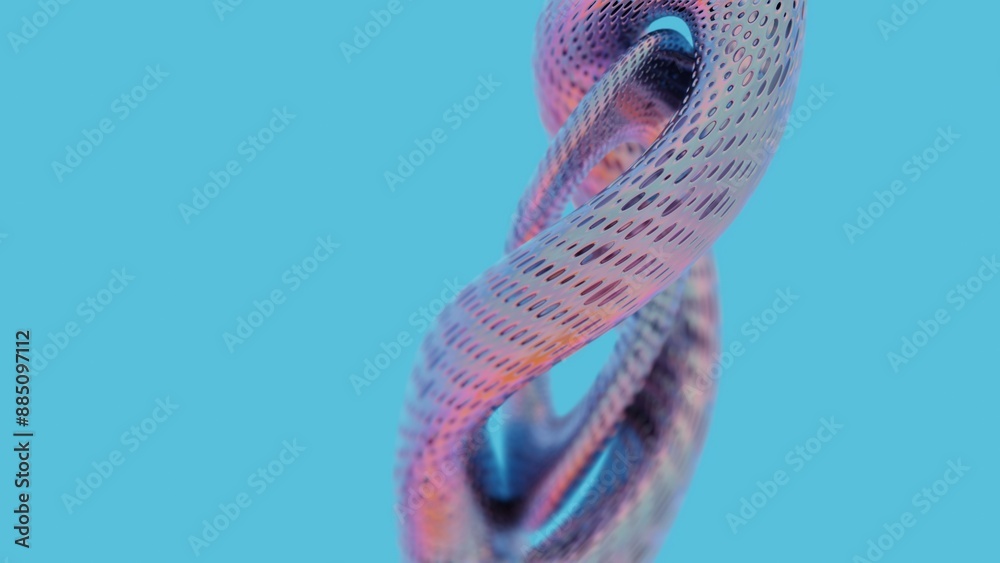 Aufkleber Abstract Twisted Perforated Tubes with Gradient Colors on Blue Background..