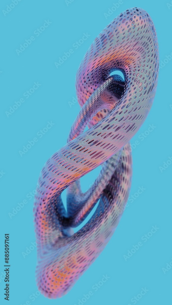 Aufkleber abstract twisted perforated tubes with gradient colors on blue background..