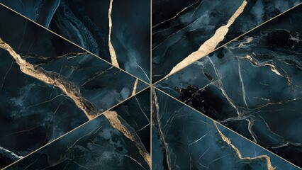Dark Blue Marble with Gold Veins for background
