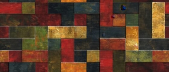 Fototapeta premium seamless pattern, Colorful abstract geometric pattern with overlapping rectangles in warm and cool tones.