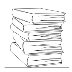 continuous single drawn one line stack of books hand-drawn picture silhouette. Line art. doodle