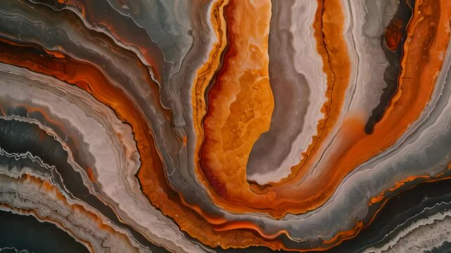 Video animation of  vibrant and abstract pattern that resembles the cross-section of a mineral or geological formation with multiple layers