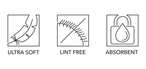 Cotton rounds icons in thin line - soft, lint free, absorbent