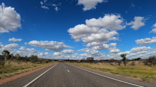 POV of driving trip through Northern Territory of Australia, near Barrow Creek