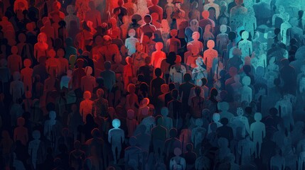 Wallpaper, abstract background, social media background with icons of a lot of people, in the style of dark red and light azure