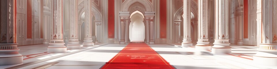 Fototapeta premium AI-Generated Red Carpet Leading to the King's Throne in a Palace Castle. Elegant and Luxurious, Majestic Red Carpet, Award Ceremony Venue, High-Profile Gathering, Annual Meeting, Belief and Faith, 4K 