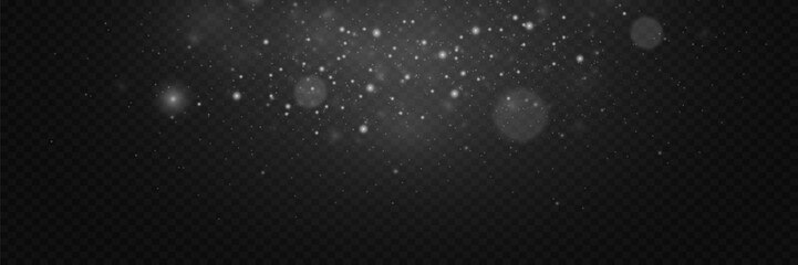 Brilliant white dust, sparks of light. Brilliant star and flare effect. On a transparent background.