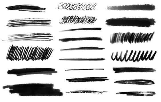 Marker lines isolated on transparent background. Set of different doodle underlines, rough round shapes. Hand drawn marker stripes. Scrawl texture underline effect	
