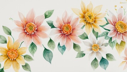 Obraz premium Watercolor Illustration of Flowers Petals and Leaves on White Canvas