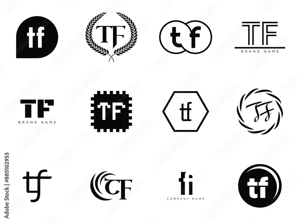 Fototapete tf logo company template. letter t and f logotype. set different classic serif lettering and modern 
