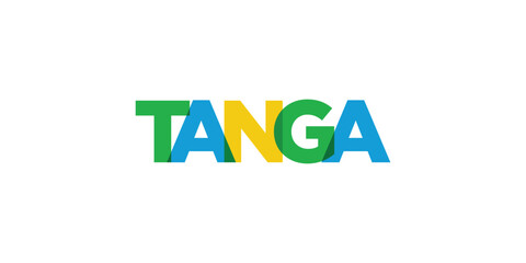 Tanga in the Tanzania emblem. The design features a geometric style, vector illustration with bold typography in a modern font. The graphic slogan lettering.