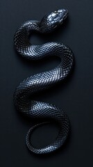 Fototapeta premium Aerial top down view of Snake snake reptile black.