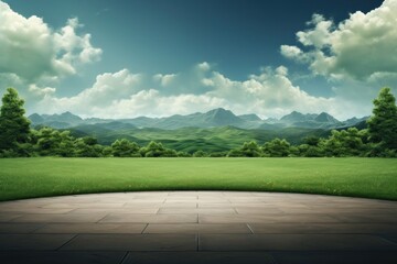 Empty green field stage landscape outdoors nature.