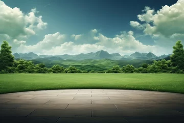 Empty green field stage landscape outdoors nature.