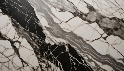 Sophisticated marble surface displaying a mix of black, white, and gray hues with copy space image. 