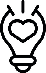 Simple icon of a light bulb is being illuminated by a heart representing a love for creative and innovative ideas