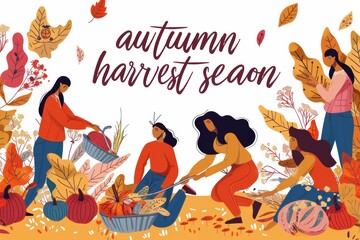Fototapeta premium Autumn harvest season, farmers working, golden fields, abundance, rich produce