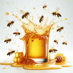 Honey dripping from a glass in isolated background