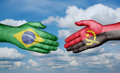 Brazil and Angola country handshaking with flags, consensus concept international co-operation illustration