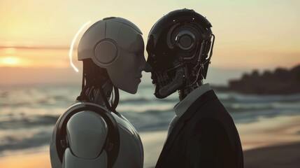 Realistic photo depicting genuine love and connection between a human and a robot